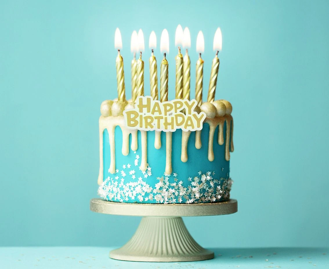 Świeczki B&C urodzinowe Happy Birthday, złote, 8 cm, 16 szt.
